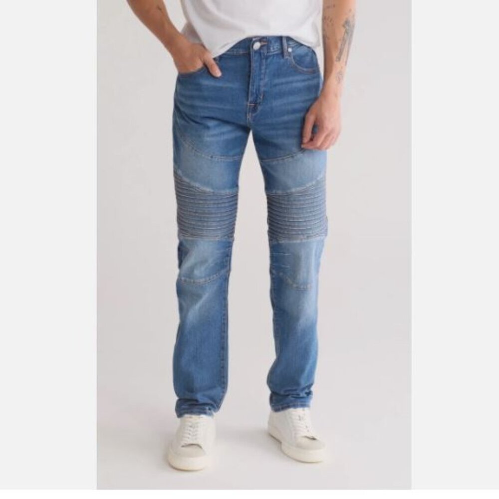 TRUE RELIGION W34 L32 Rocco Moto Relaxed Skinny Jeans Men's Size 34 Blue New